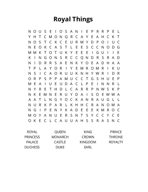 Royal Things Crossword Puzzle