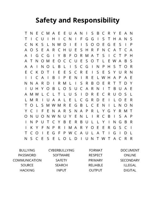 Safety and Responsibility Crossword Puzzle