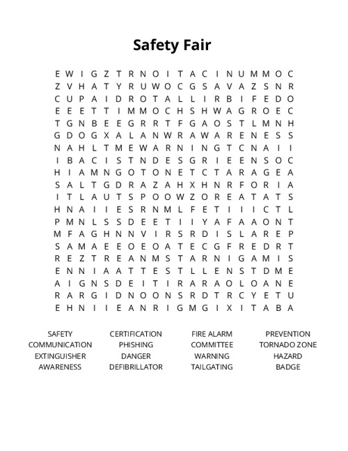 Safety Fair Crossword Puzzle