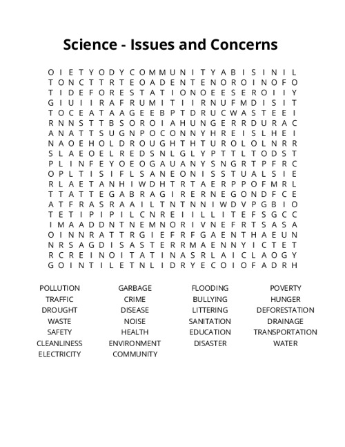 Science - Issues and Concerns Crossword Puzzle