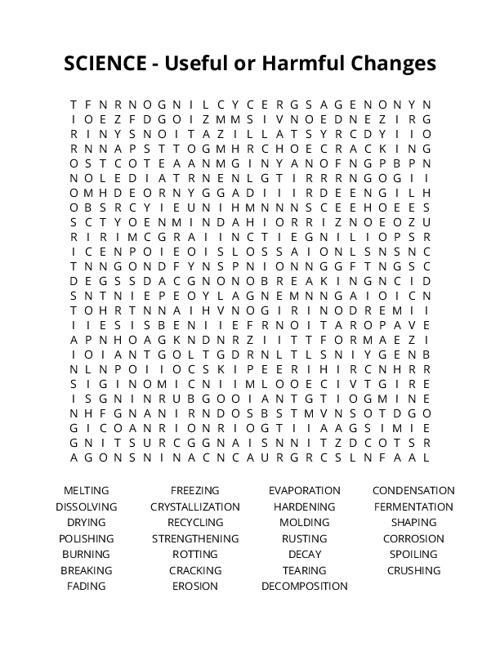 SCIENCE - Useful or Harmful Changes  Word Search Puzzle