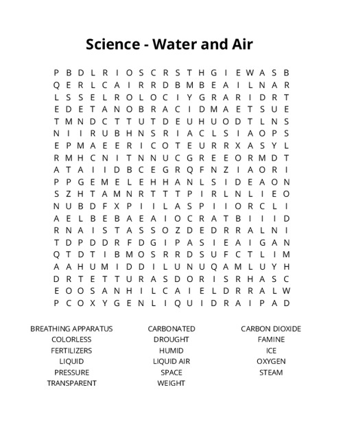 Science - Water and Air Crossword Puzzle