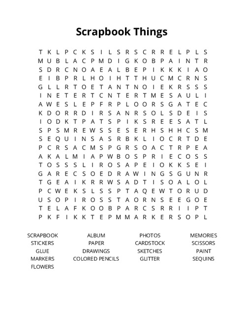 Scrapbook Things Crossword Puzzle