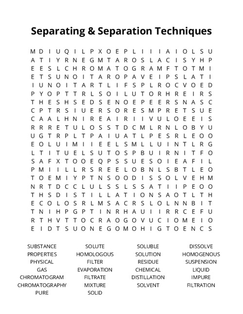 Separating & Separation Techniques Crossword Puzzle
