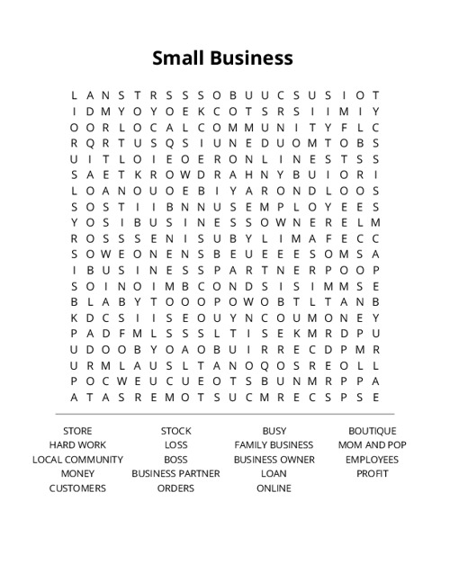 Small Business Crossword Puzzle