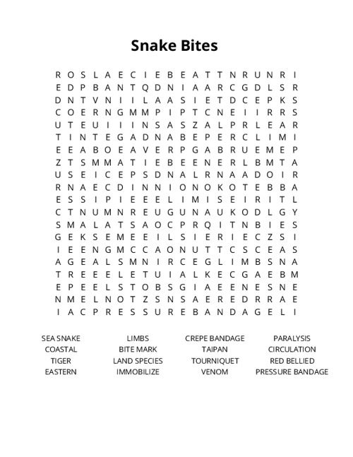 Snake Bites Crossword Puzzle