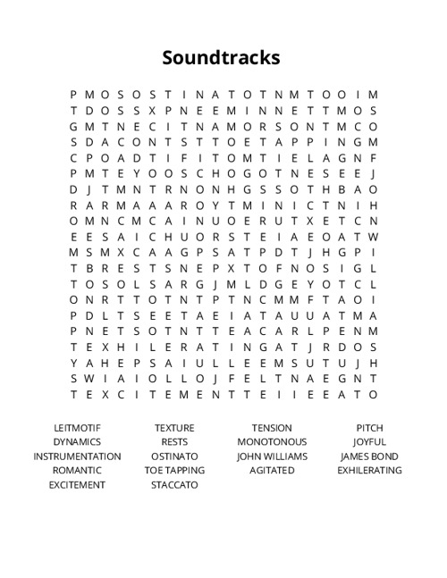Soundtracks Word Search Puzzle