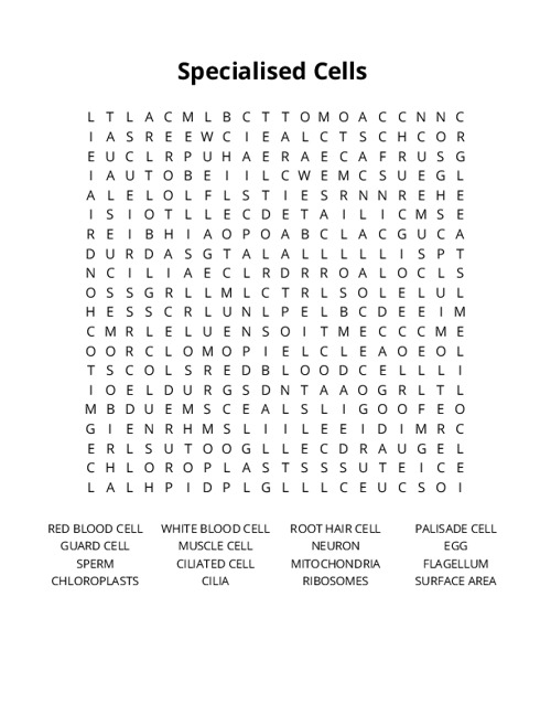 Specialised Cells Crossword Puzzle
