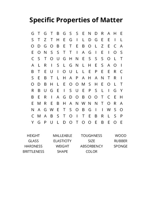 Specific Properties of Matter Crossword Puzzle
