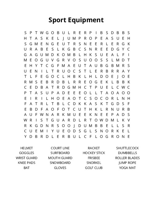 Sport Equipment Crossword Puzzle