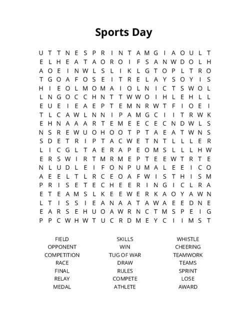 Sports Day Crossword Puzzle