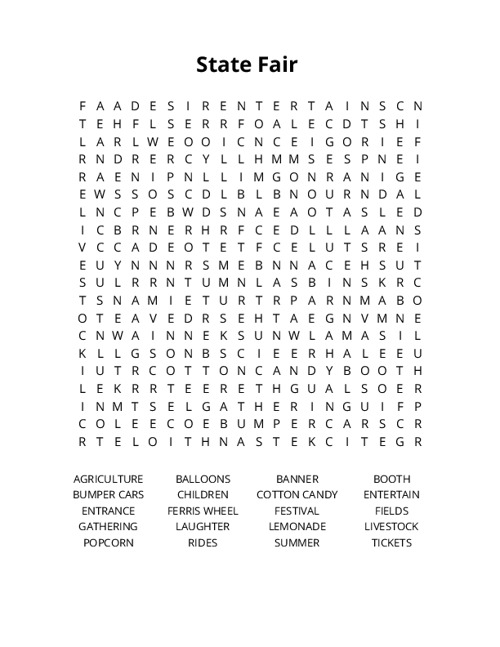 State Fair Word Search Puzzle