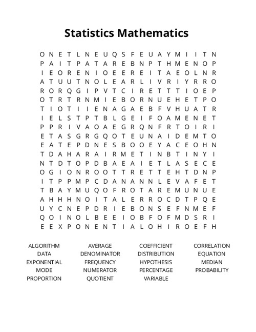 Statistics Mathematics Crossword Puzzle