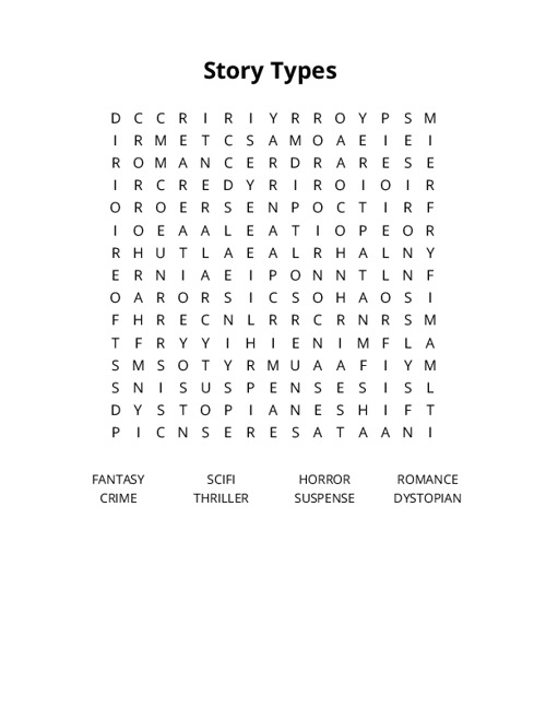 Story Types Word Search Puzzle