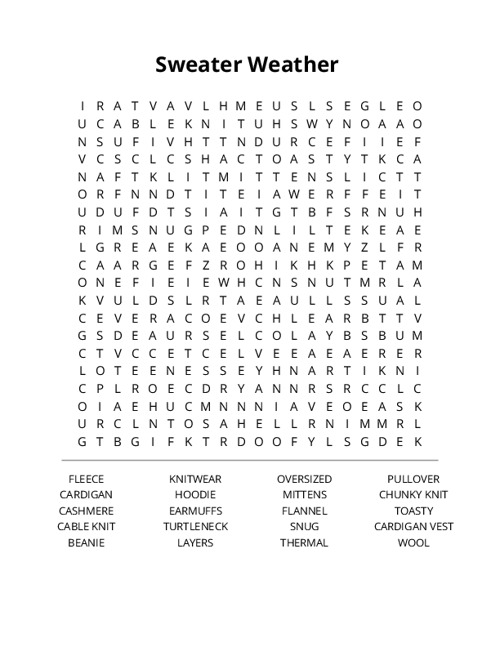Sweater Weather Crossword Puzzle