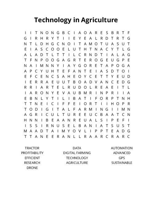 Technology in Agriculture  Word Search Puzzle