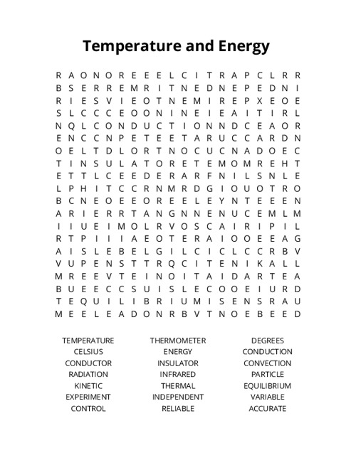 Temperature and Energy Crossword Puzzle