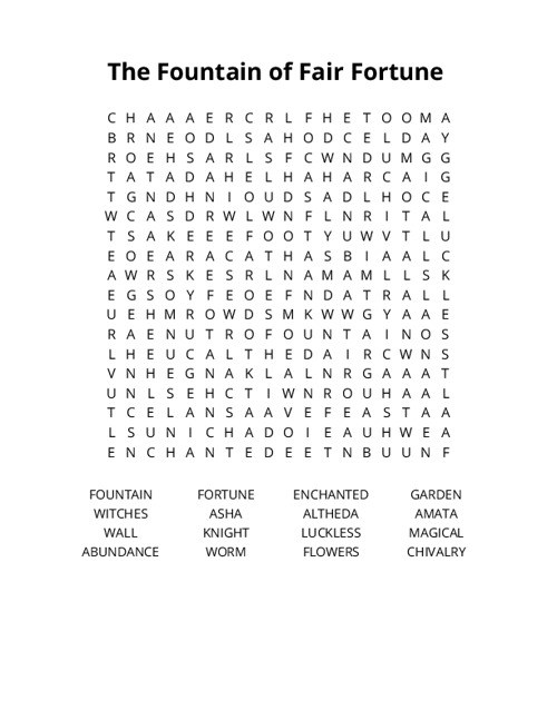 The Fountain of Fair Fortune Word Search Puzzle