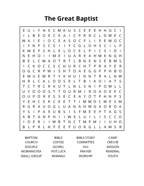 The Great Baptist Word Search Puzzle