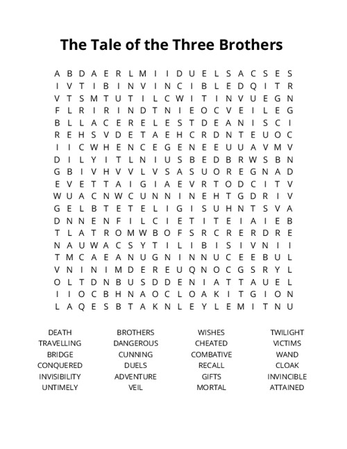 The Tale of the Three Brothers Word Search Puzzle