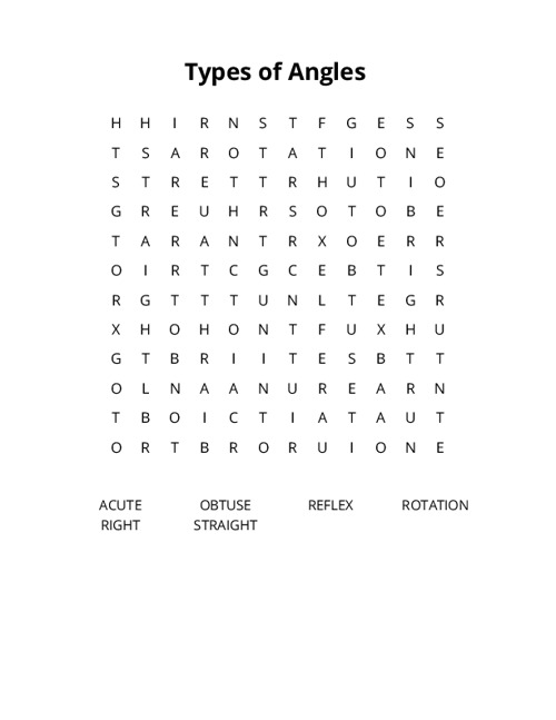 Types of Angles Crossword Puzzle