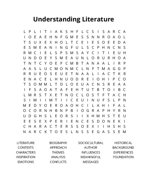 Understanding Literature Crossword Puzzle