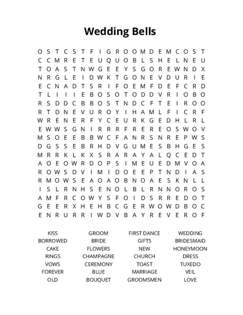 Wedding Bells  Word Search Puzzle