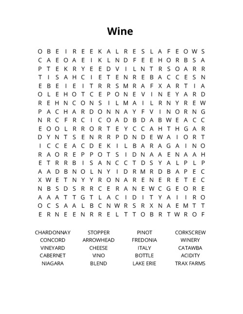 Wine Crossword Puzzle