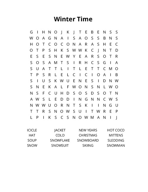 Winter Time Crossword Puzzle
