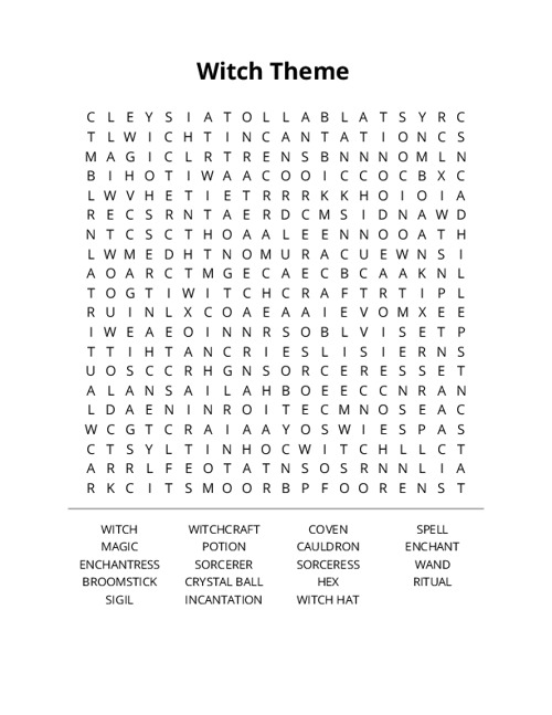 Witch Theme Crossword Puzzle