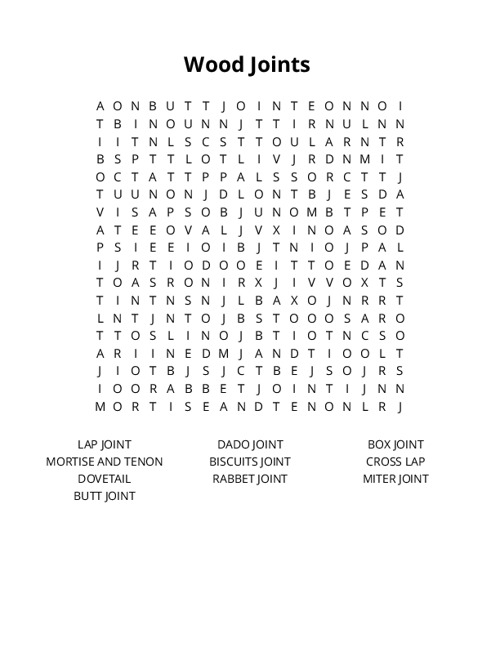 Wood Joints Crossword Puzzle