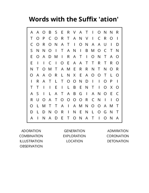 Words with the Suffix ation Crossword Puzzle