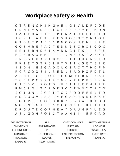 Workplace Safety & Health Crossword Puzzle