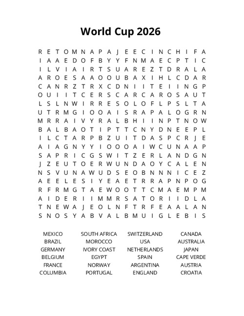 World Cup 2026 Crossword Puzzle