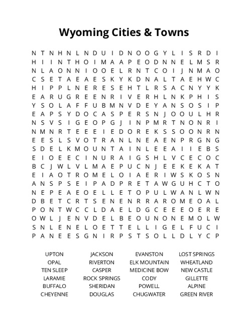 Wyoming Cities & Towns Crossword Puzzle