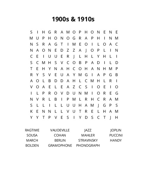 1900s & 1910s Crossword Puzzle