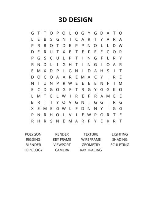 3D DESIGN Crossword Puzzle