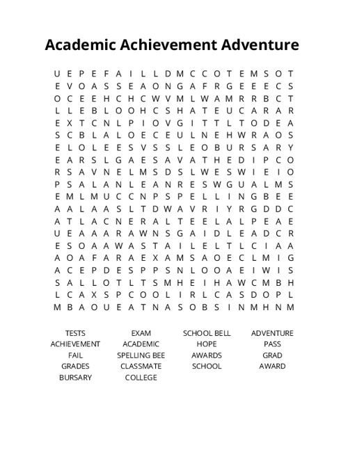 Academic Achievement Adventure Crossword Puzzle