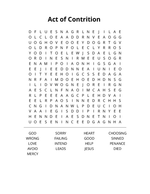 Act of Contrition Crossword Puzzle
