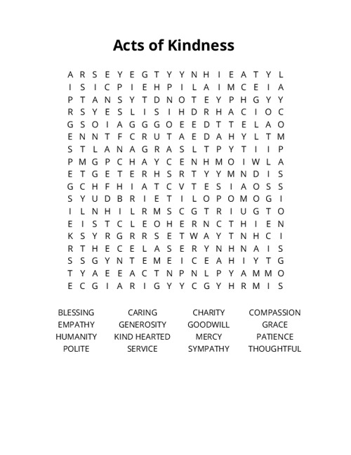 Acts of Kindness Crossword Puzzle