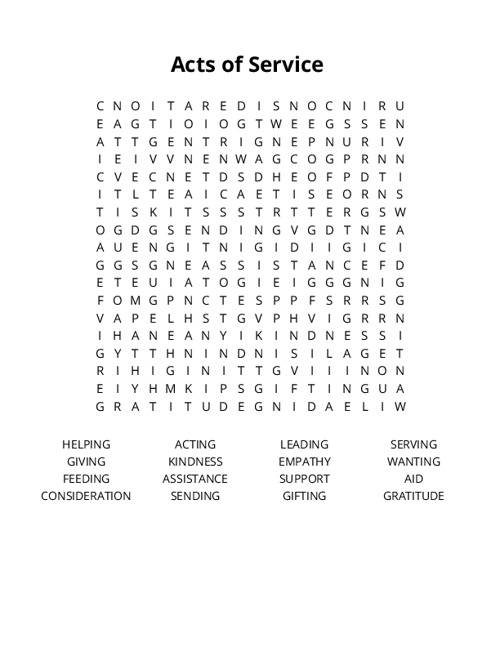 Acts of Service Word Search Puzzle