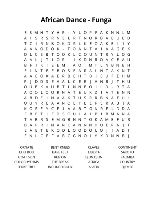 African Dance - Funga Crossword Puzzle