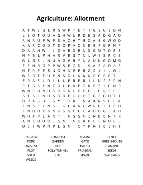 Agriculture: Allotment Word Search Puzzle