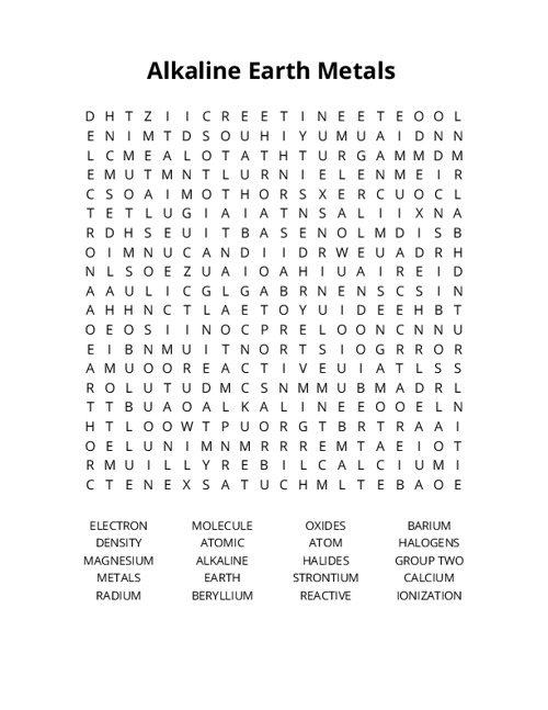 Alkaline Earth Metals Word Search Puzzle
