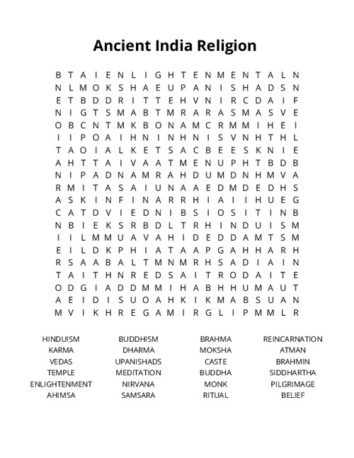 Ancient India Religion Crossword Puzzle