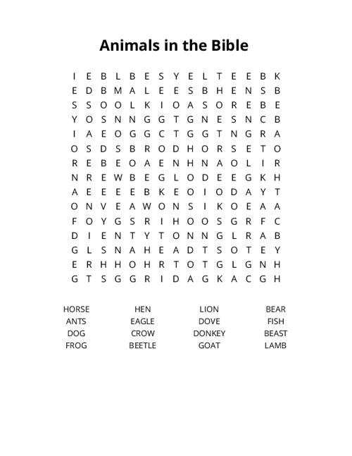 Animals in the Bible Crossword Puzzle