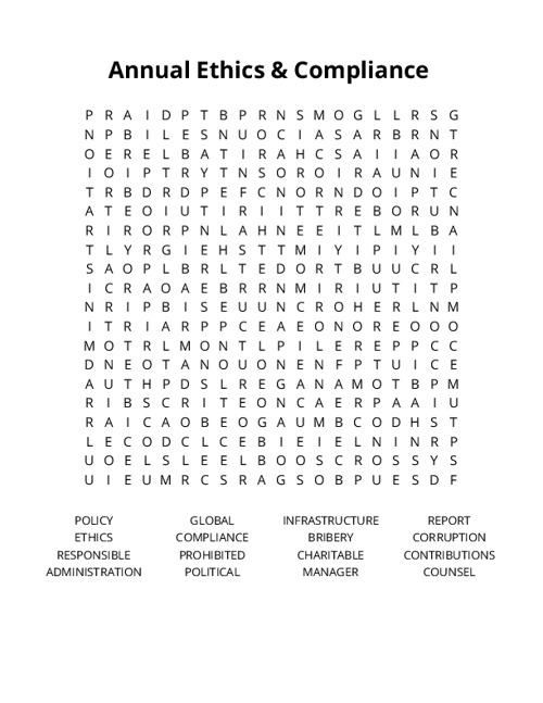Annual Ethics & Compliance Crossword Puzzle