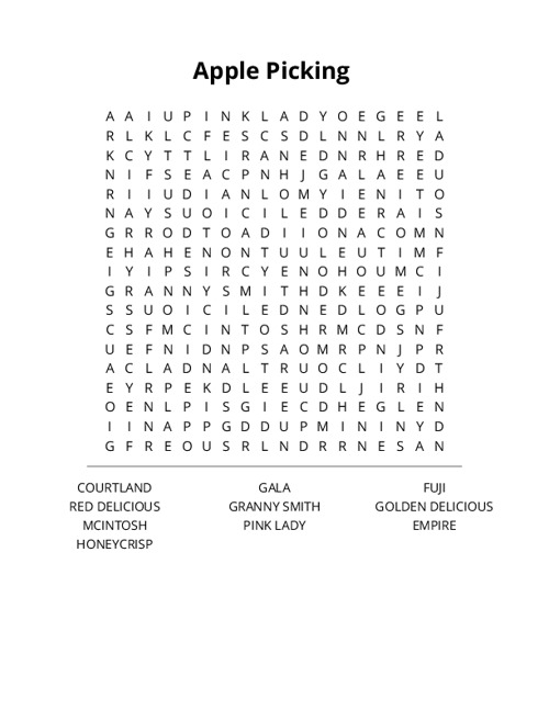 Apple Picking Crossword Puzzle