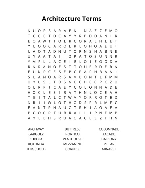 Architecture Terms Word Search Puzzle
