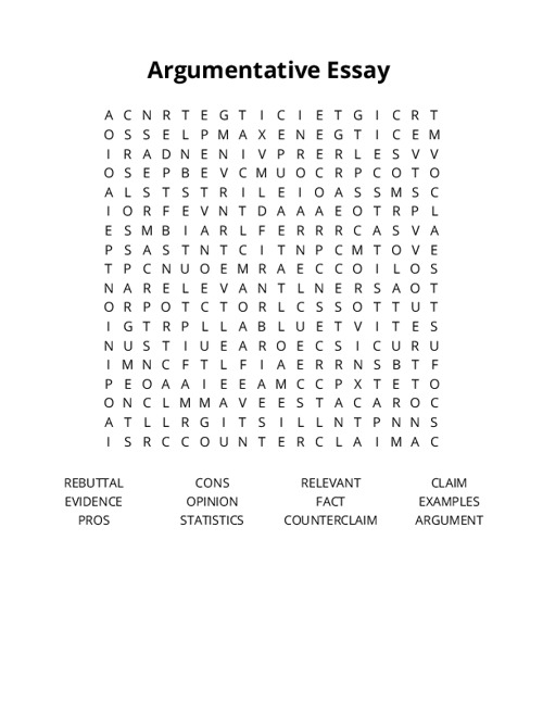 Argumentative Essay Crossword Puzzle